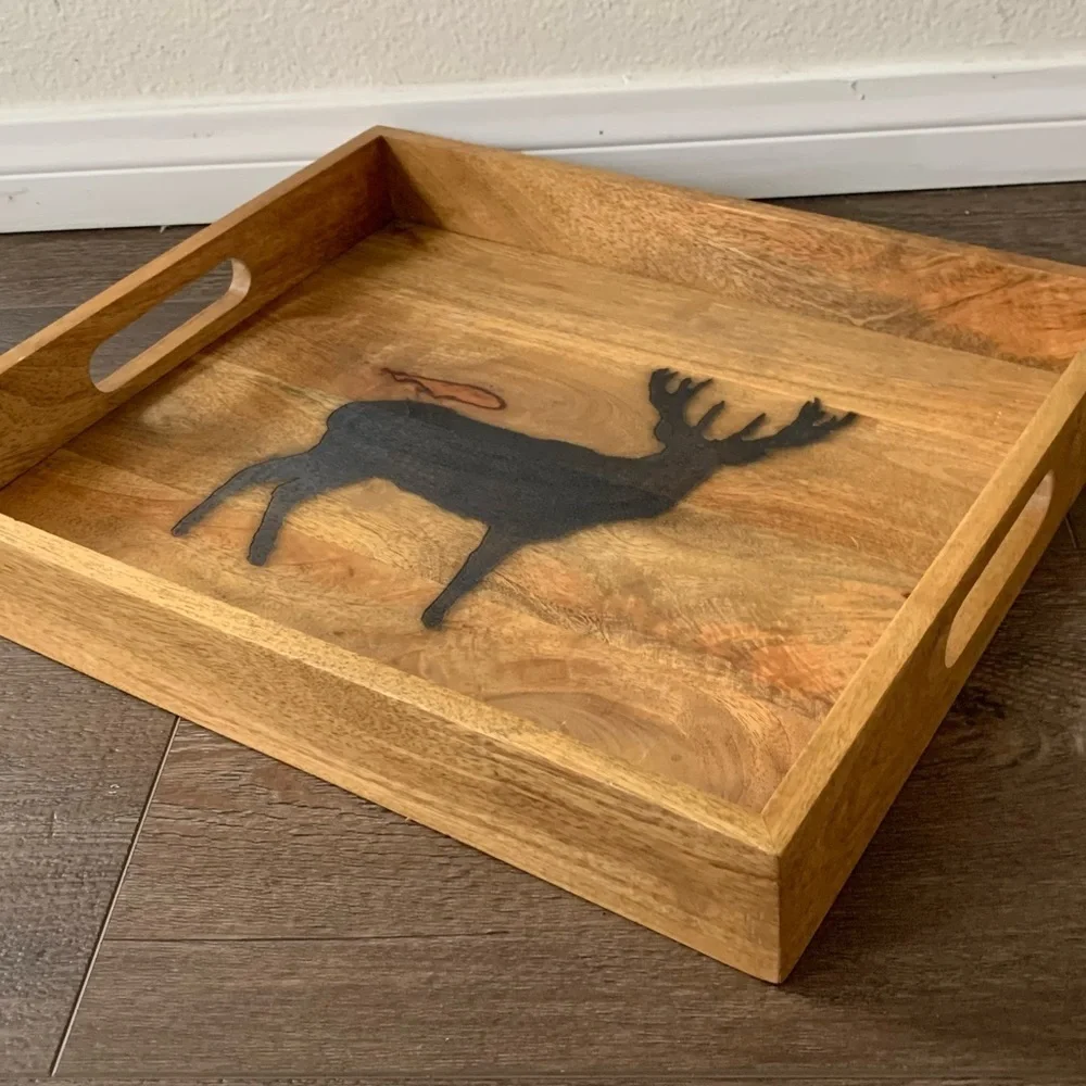 Wooden Tray with Deer Design
